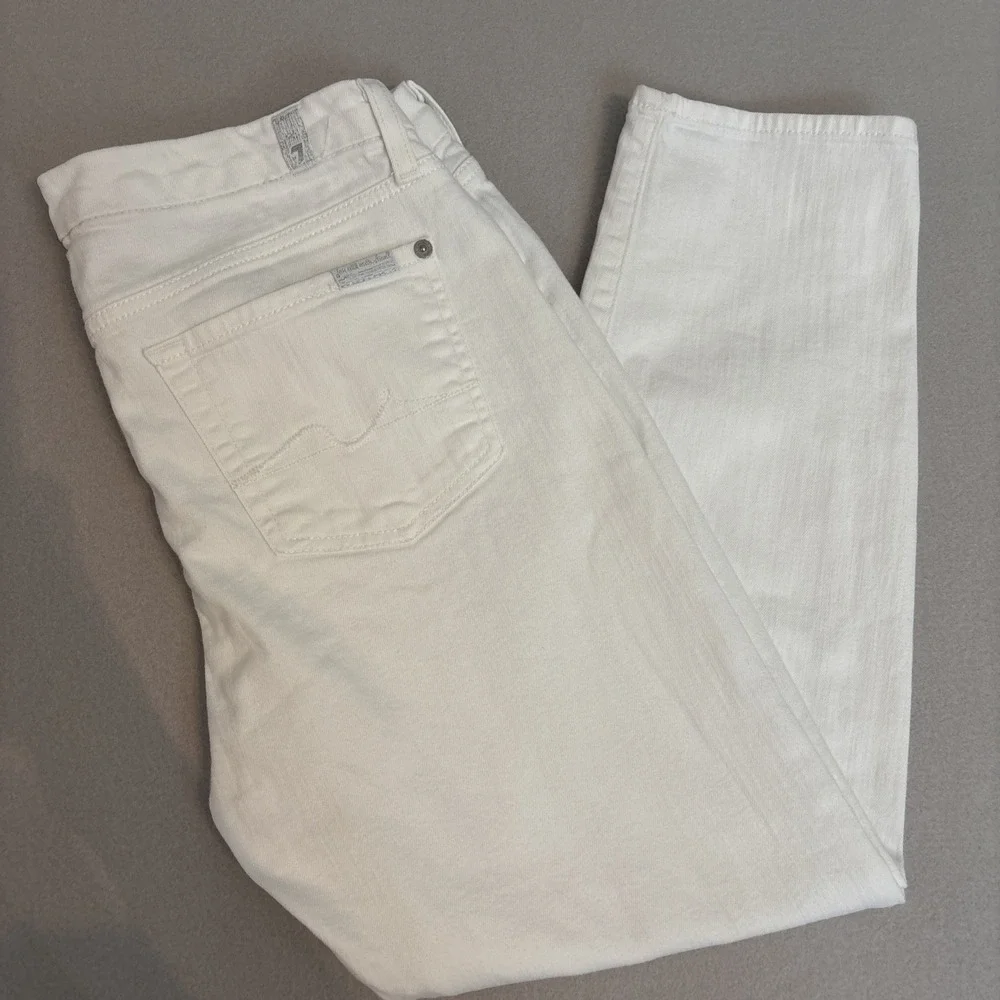 7 For All Mankind 29‎ WHITE Kimmie Crop Mid Rise STRETCH Denim Women's Jeans EUC